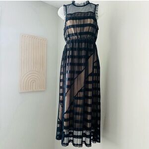 Foxiedox by Anthropologie size XS navy blue with nude liner, lace detailing, NEW